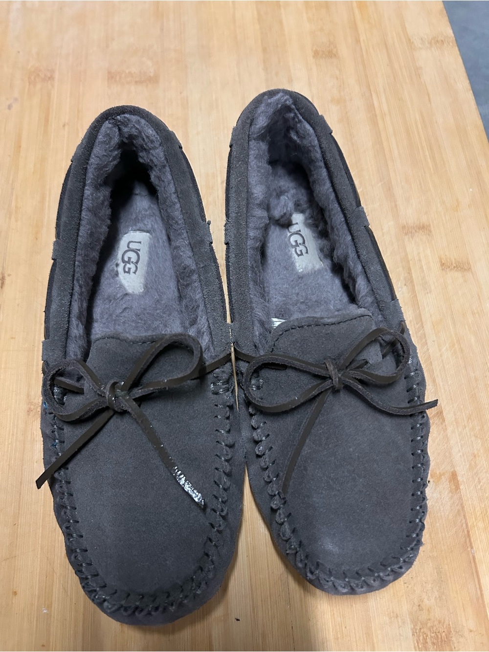 UGG Charcoal Suede Fleece-Lined Moccasins